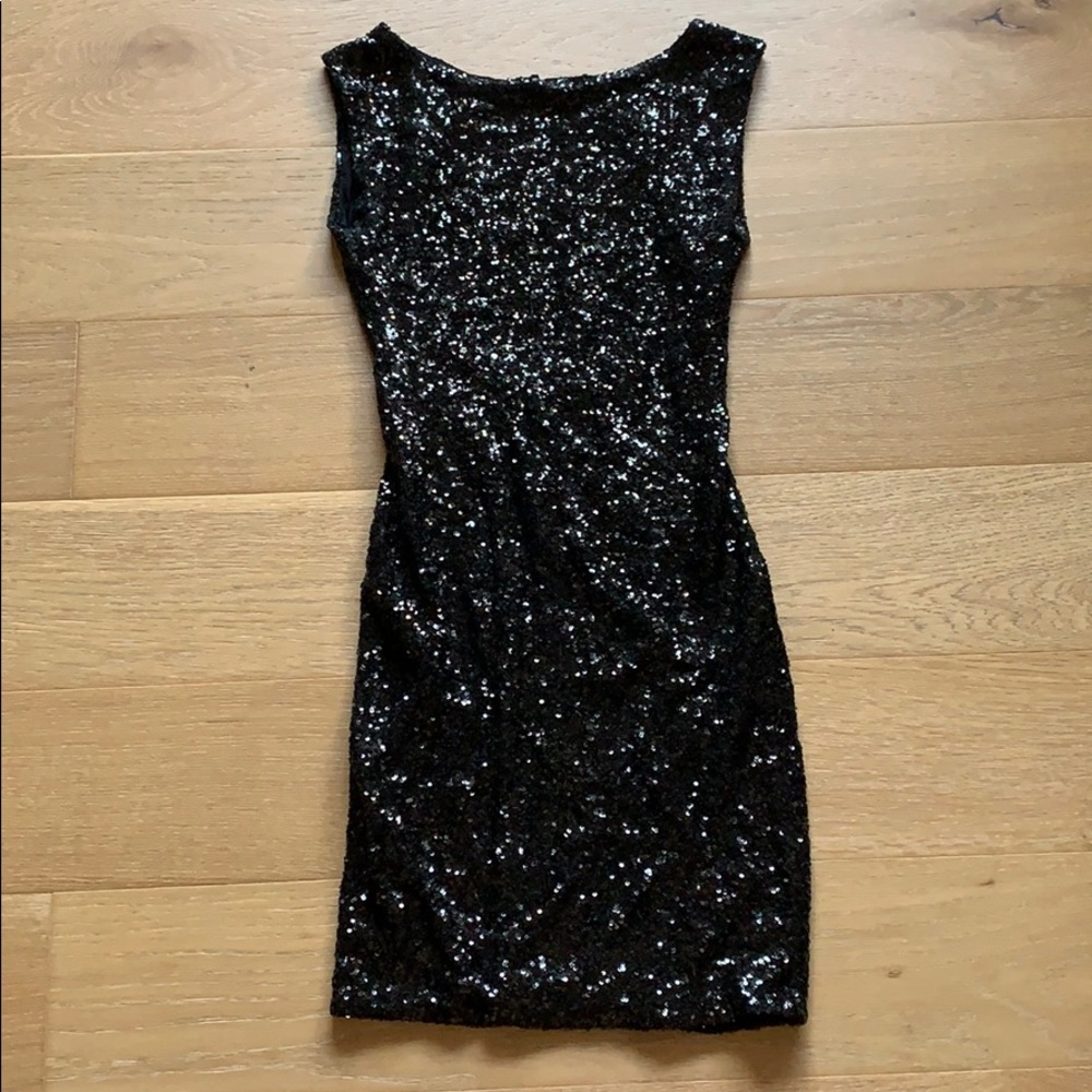 La Cite black sequin dress with open back